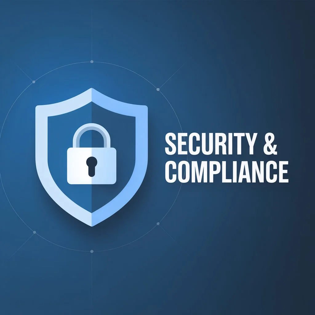 Shield with lock icon on blue background representing bookkeeping security and compliance.