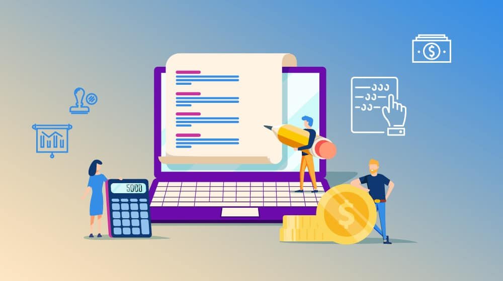 usiness owner reviewing industry-specific online bookkeeping dashboard on laptop with financial charts and reports